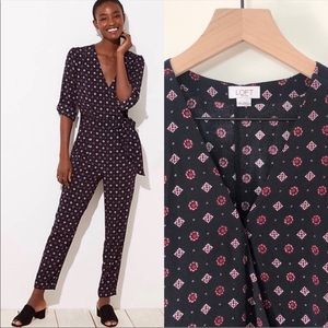 LOFT Black Floral Print Wrap Jumpsuit Size 2 NEW